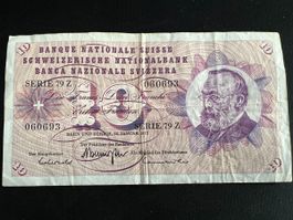 Schweizer Banknote 10 Franken, Serie 79Z, Jahr 1972 top!
