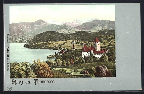 Cartoline postali: Spiez, Ortsansicht mit Schloss, Thunerse – Usato da Berlin venduto da bartko-reher
