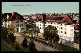 AK St. Gallen, Straßenpartie mit Pension Marienheim