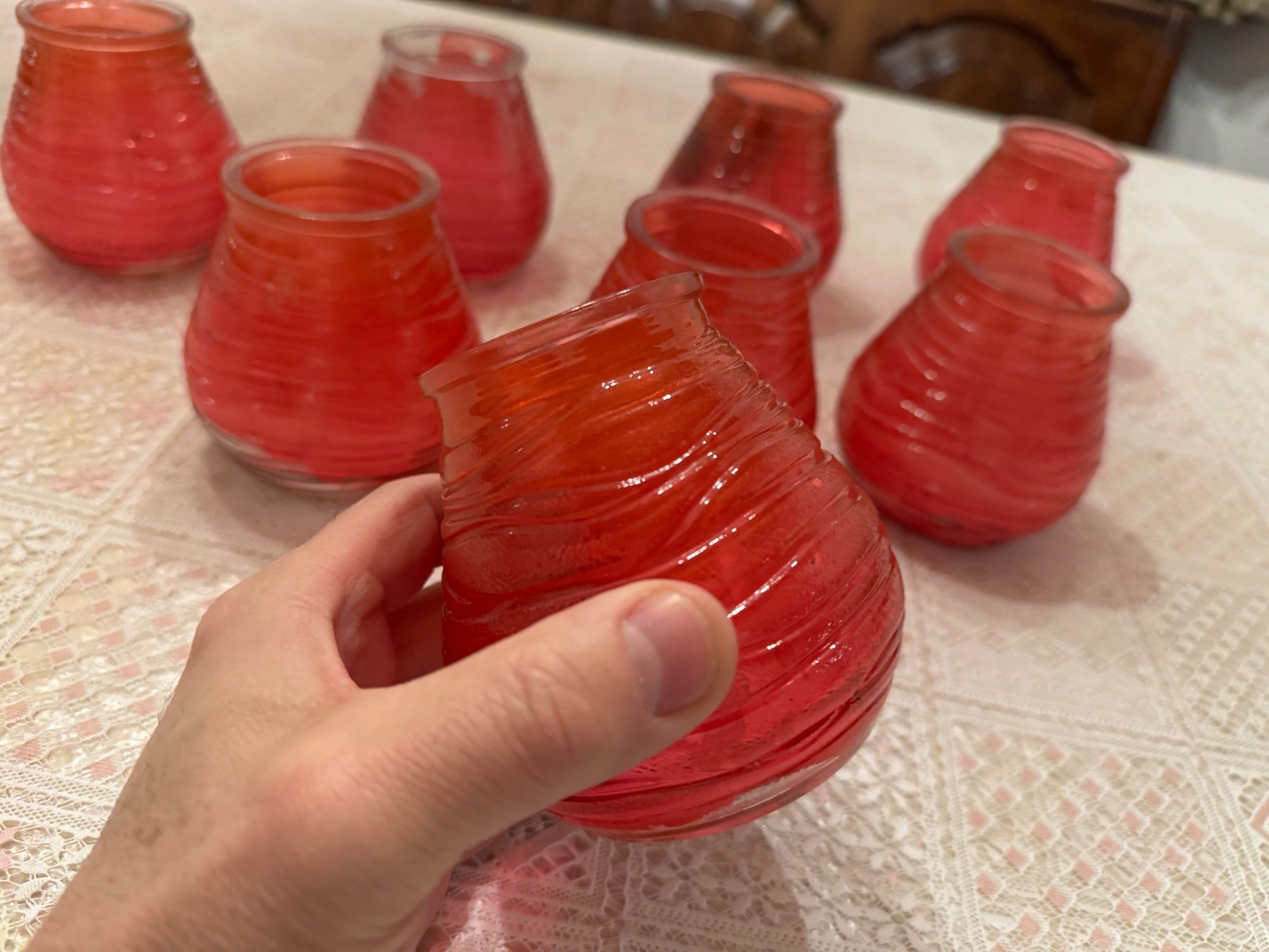 Portacandele: 8 rote  Teelichthalter, Windlichter, Glas gebraucht – Usato da Winterthur venduto da sportdisco2 8