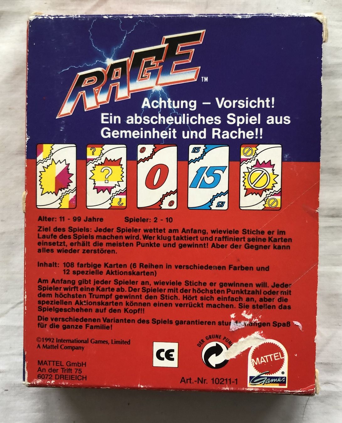 Mattel Giochi: RAGE - Kartenspiel - Mattel - 1992 – Usato da Schaffhausen venduto da durruti 3