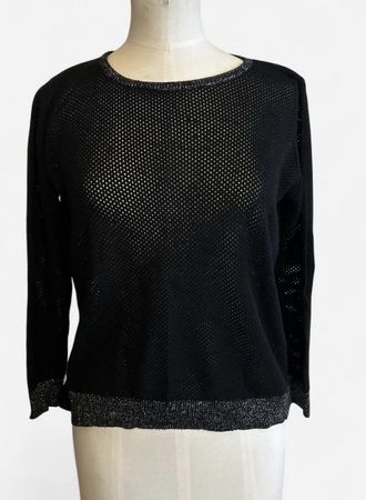 Pull femme noir maille ajourée détails argentés état neuf