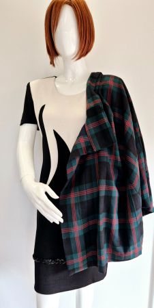 KLEID DRESS SCHWARZ WEISS FLAMMEN M 38 ELEGANT BLUSE TUNIKA