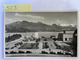 alte Ansichtskarte Luzern Bahnhofplatz mit Rigi, 1936