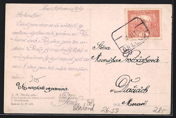 Cartoline postali: Alphonse Mucha: Silou K Svobode, Láskou – Usato da Berlin venduto da bartko-reher 1