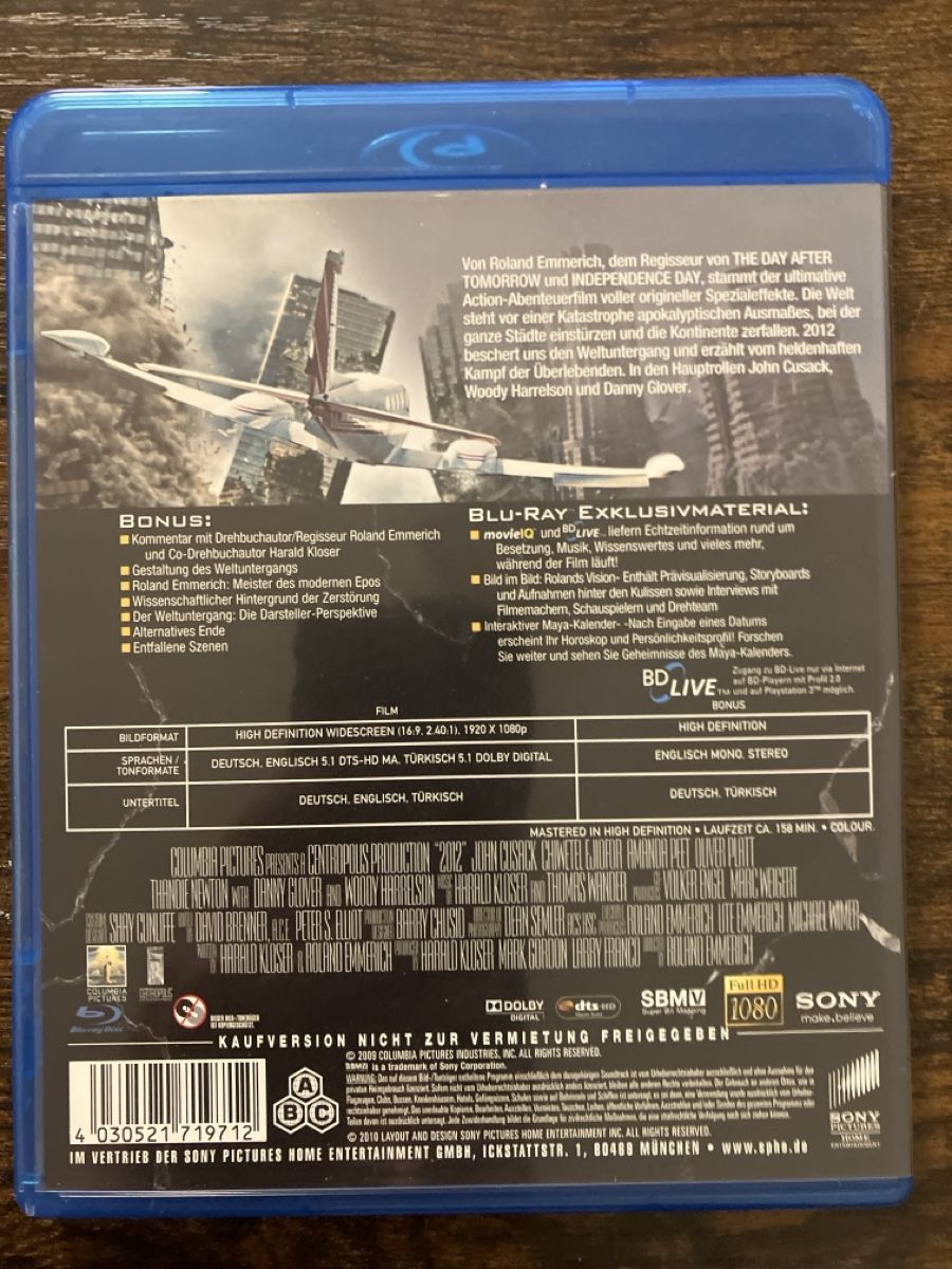 Tutti i DVDs: 2012 BluRay – Usato da Glarus venduto da Jhuber78 1