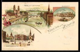 Litho Zürich, Bahnhof, Paradeplatz, Bli