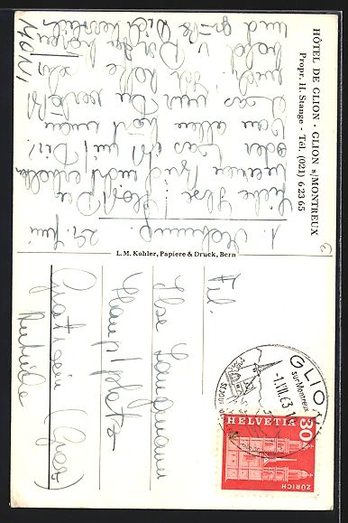Cartes postales: AK Glion, Hotel de Glion, 1963 – D'occasion à Berlin par bartko-reher 1