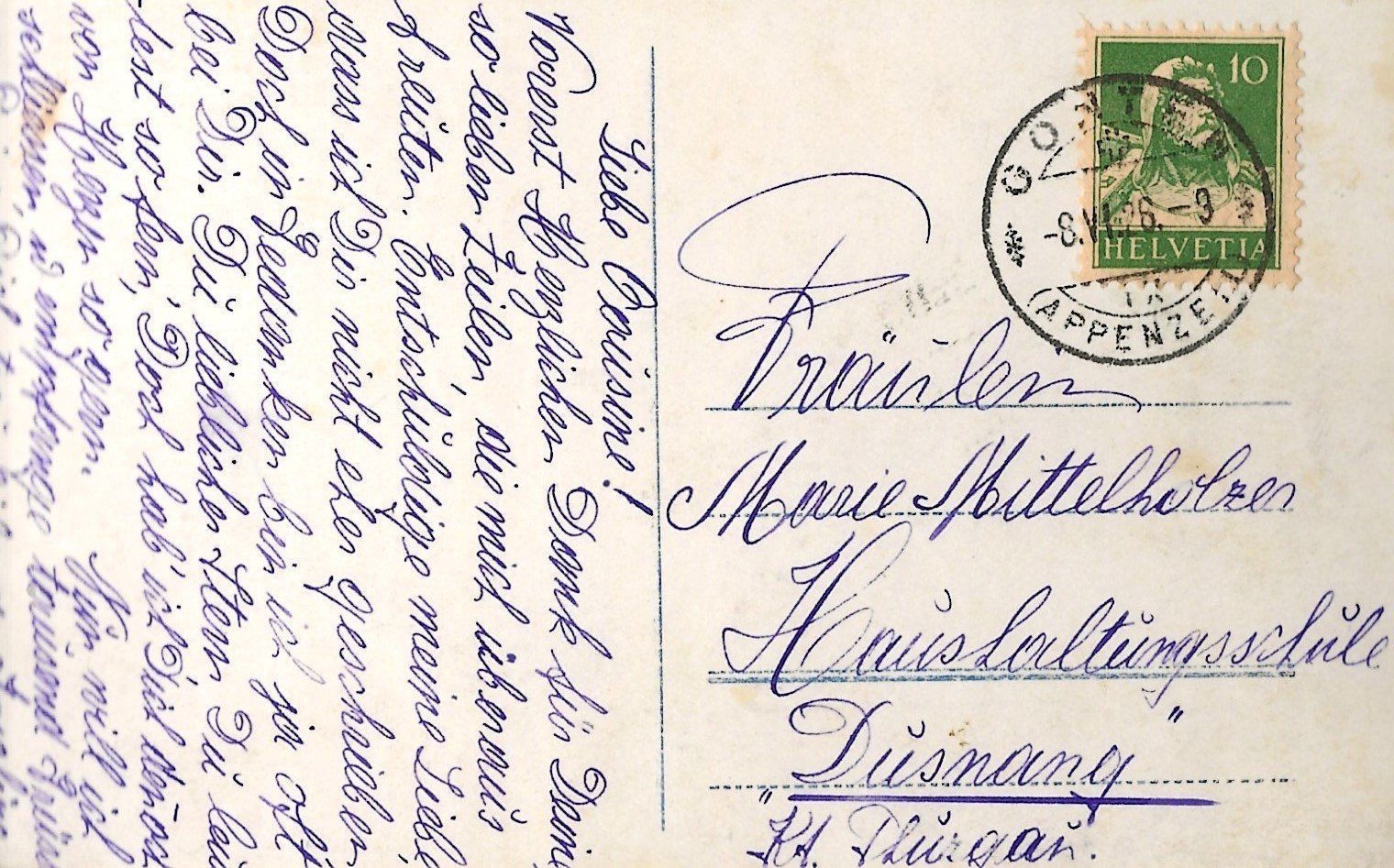Cartoline postali: Vollstempel Gonten AI, 1926 – Usato da Frauenfeld venduto da Merk52