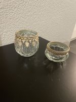 2 edle Vintage Teelichthalter, Glas Goldrand, Weihnachten🎄