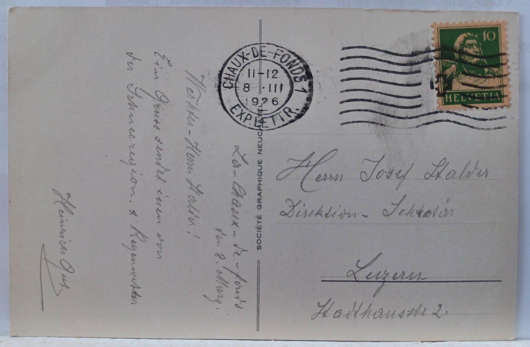 Cartoline postali: Le Doubs aux Brenets, 1926,  No 1184 – Usato da Aarau Rohr venduto da mgvw 1