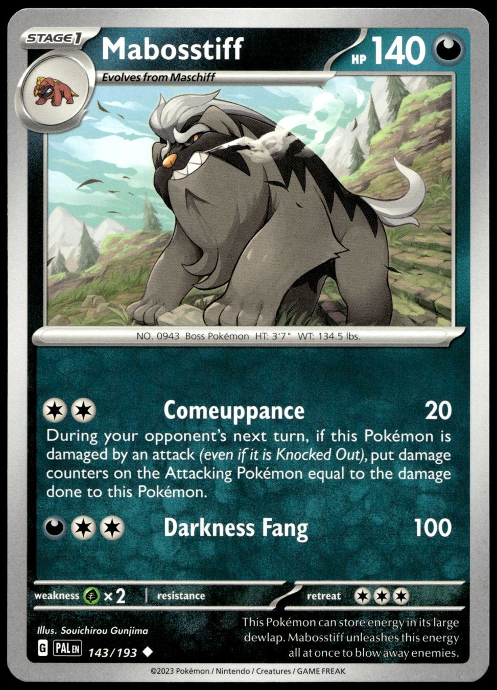 Pokémon Carte collezionabili: Pokémon Mabosstiff 143/193   SV02 Paldea Evolved – Usato da Le Mouret venduto da PokemonCards_CH