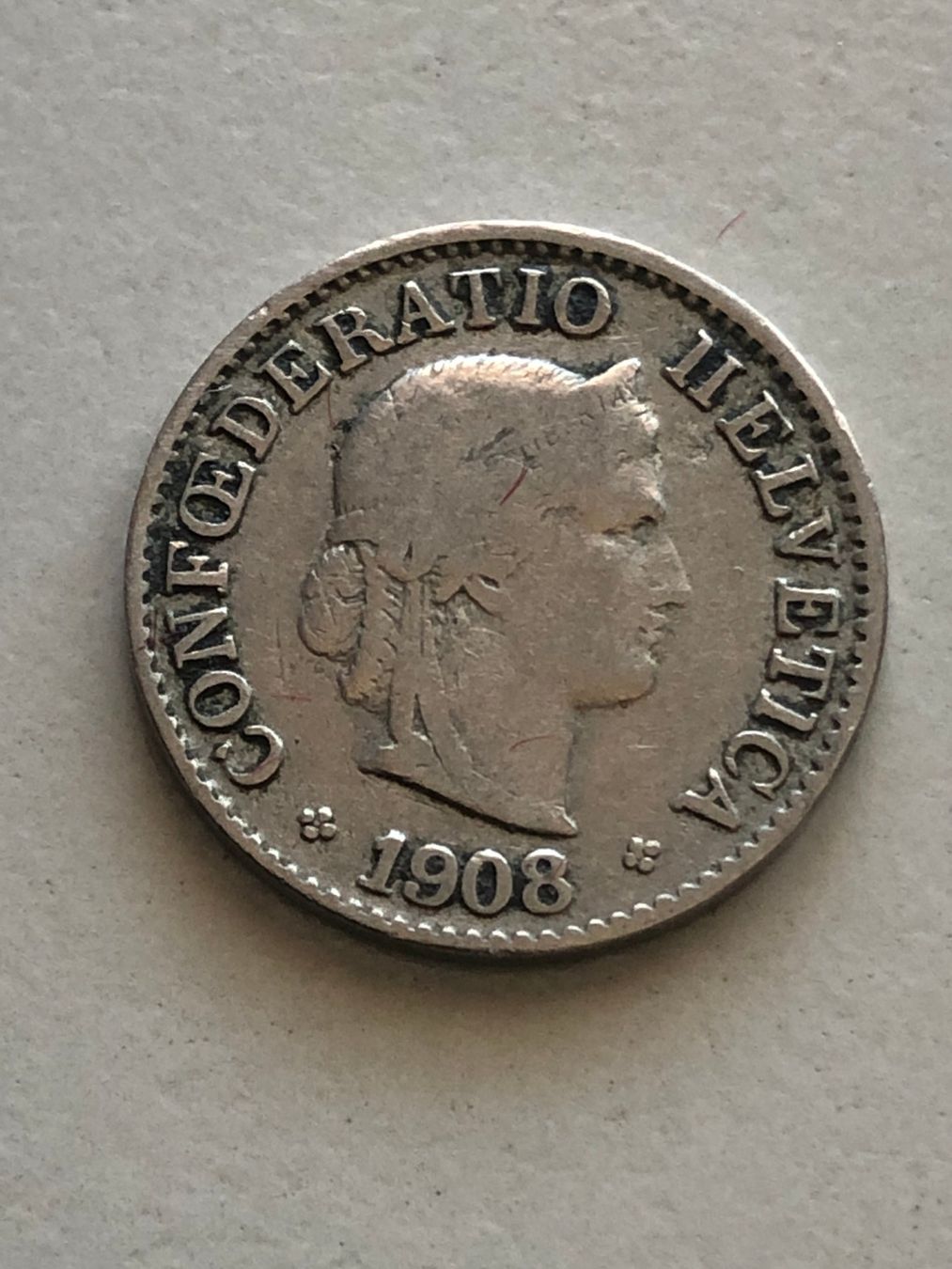 Tutti le monete: Abart 5 Rp. 1908 H ohne Querstrich – Usato da Schötz venduto da Odpa