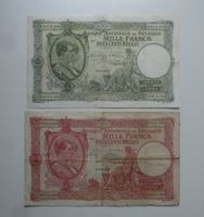 Belgien ++ 2 Stück 1000 Francs 1944, Grün und seltene in Rot