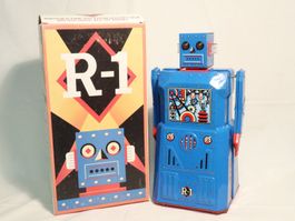 Blech Roboter R-1 Blue Robot Bump N Go Action