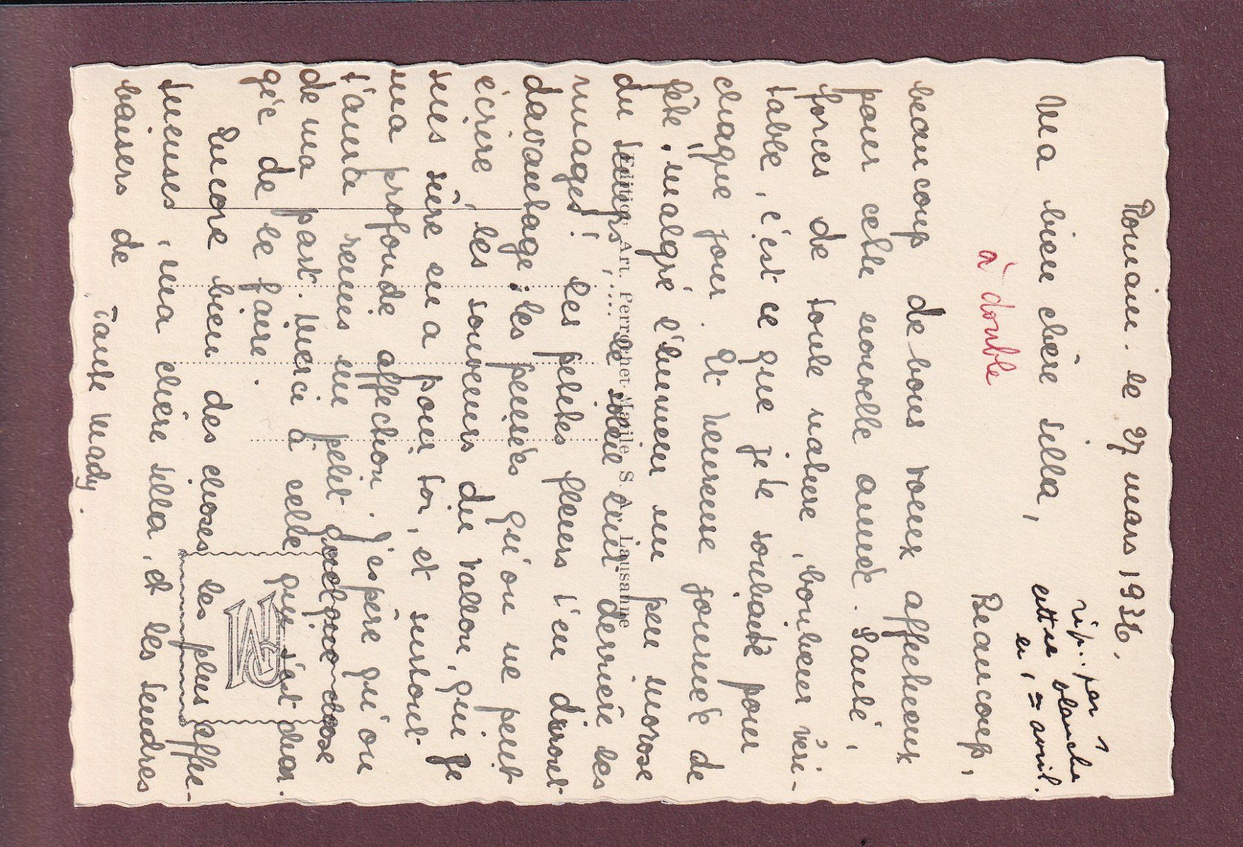 Cartoline postali: Avenches - Château de CONSTANTINE - Maison de Repos - 1936 – Usato da Pully venduto da nicecards 1