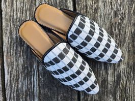 Babouches: Stoff schwarz/weiss (37/38)-ANGEBOT
