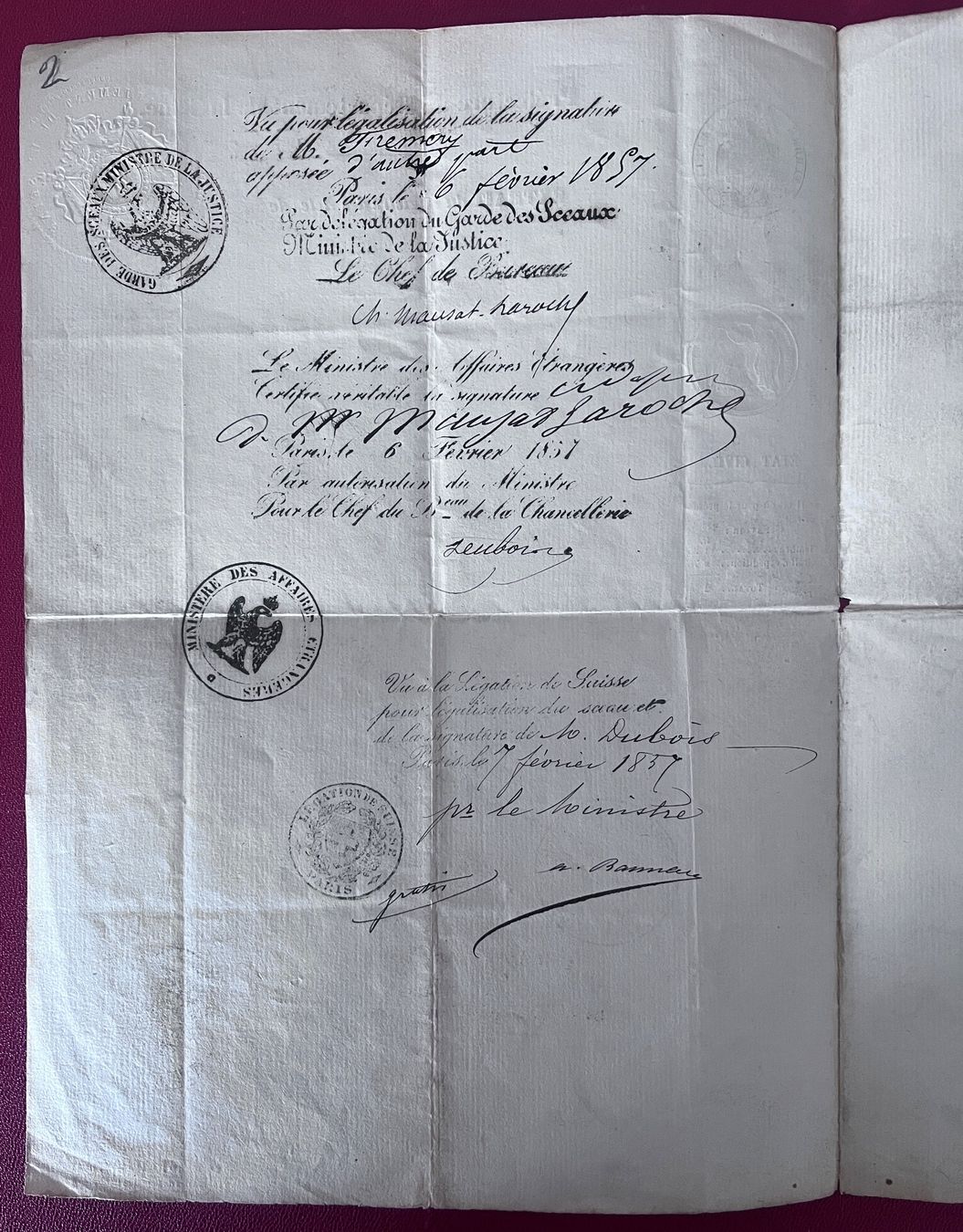 Dokumente: Dokument der Préfectur du Département de la Seine 1857 – Gebraucht aus Biberist von Edelfloh 1