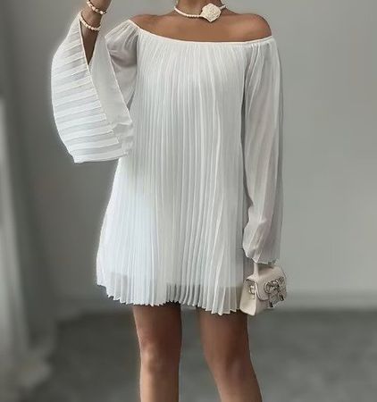 ⚜️ Elegantes, kurzes Plisseekleid, weiss, Gr. M – NEU!