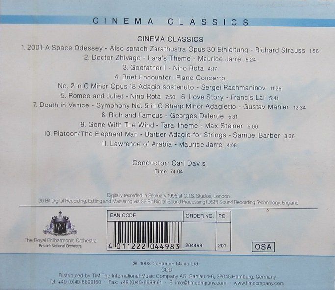 CD: The Royal Philharmonic Orchestra - Cinema Classics – Usato da Grüningen venduto da azulamarillo 1