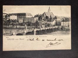 Schweiz 1902 AK Gruss aus Basel Rheinbrücke Martinskirche