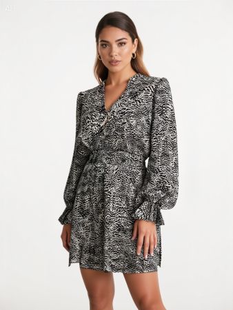 MSCH Copenhagen kurzes Kleid animal schwarz creme S Viskose