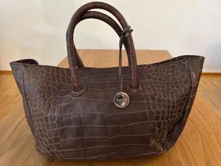 FURLA Genuine Leather Handbag Brown
