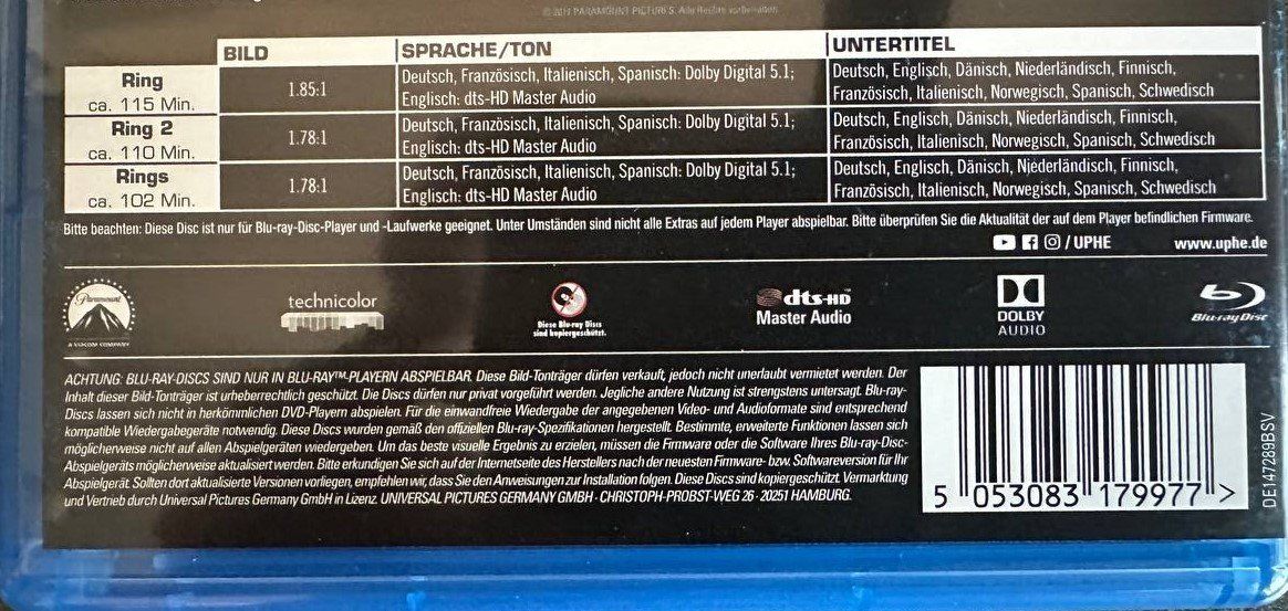 Tutti i DVDs: Blu-ray Ring Trilogie, 3 Filme Collection, Horrorfilme – Usato da Beringen venduto da Mantafisch1 2