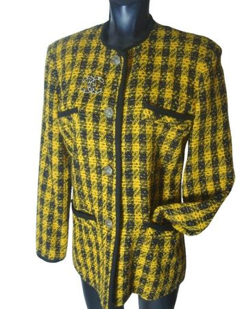 Jacke (schwarz-gelb) Wolle Boucle Gr.(38/40) / CHANEL Brosch