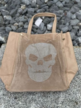 Shopping Bag beige mit Totenkopf/ Einkaufstasche