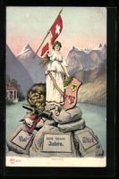 Schweiz, Helvetia mit Flagge und Wappen,
