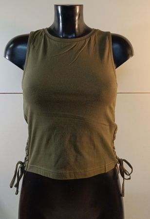 Khaki Tank Top mit Schnürdetails, Neu (nov263)