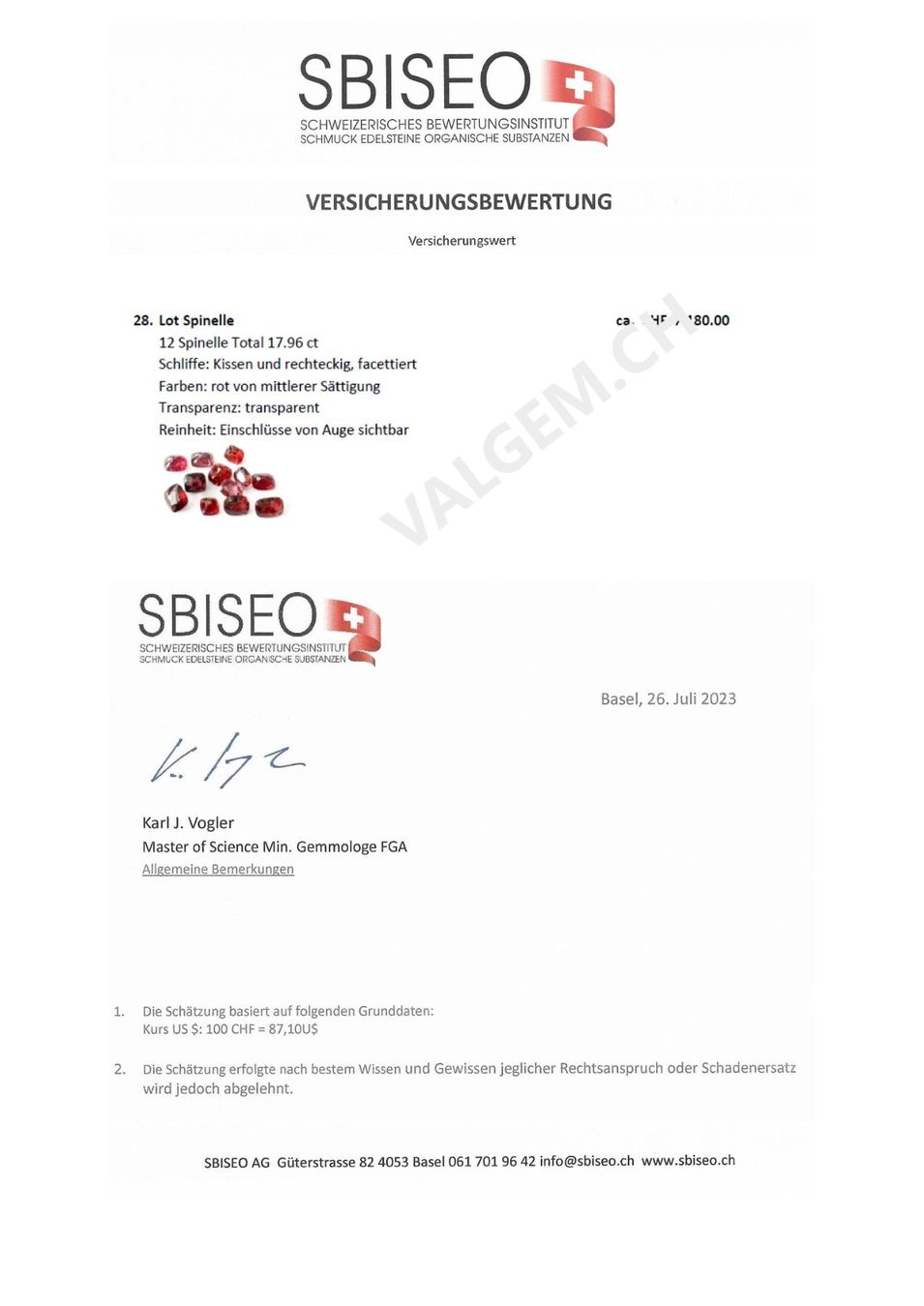 Edelsteine: Superbe Spinelle rouge 1.13 ct - CERTIFICAT 452.- Fr – Neu (gemäss Beschreibung) aus Grimisuat von Valgem 3
