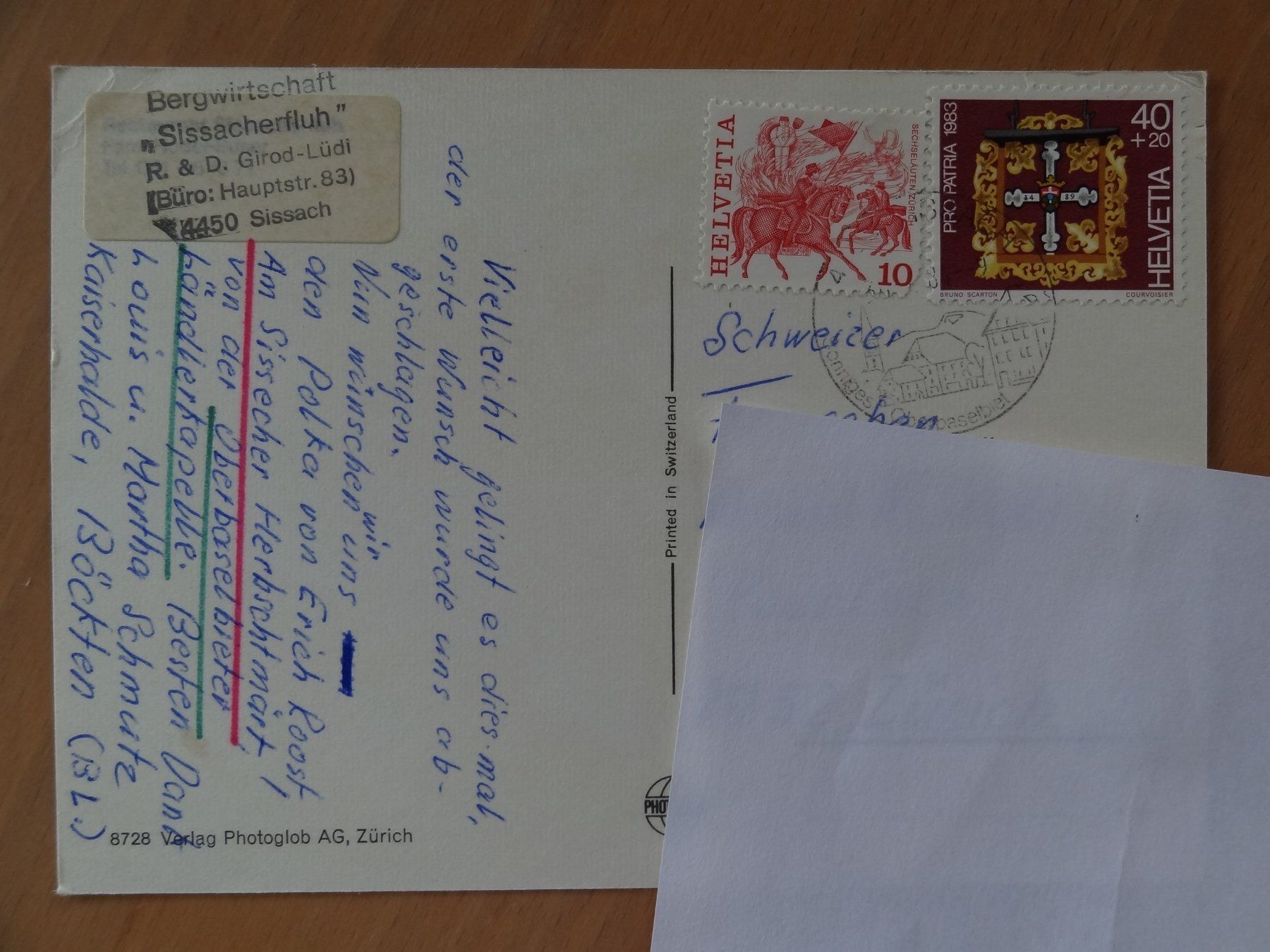 Cartoline postali: Sissacherfluh BL - 1984 – Usato da St Léonard venduto da Riglin 1