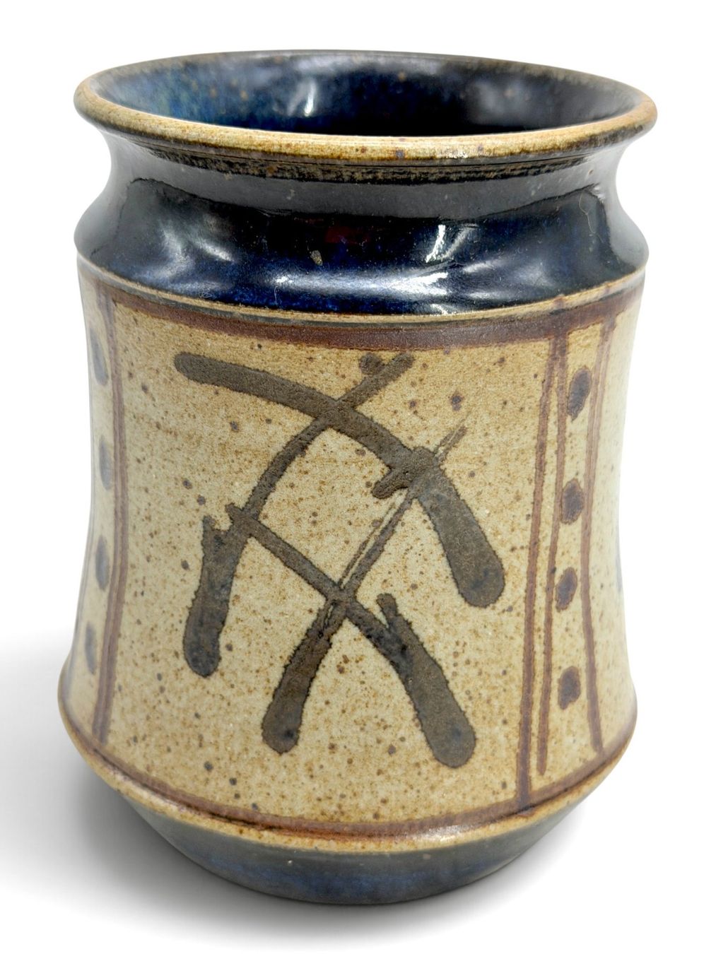 Vasi & Recipienti: Vase grès émaillé signé Décor abstrait bleu cobalt et beige – Usato da Cossonay-Ville venduto da Antiquora 3