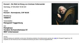 Zwei Konzerttickets Andreas Vollenweider 27. Juni 2026