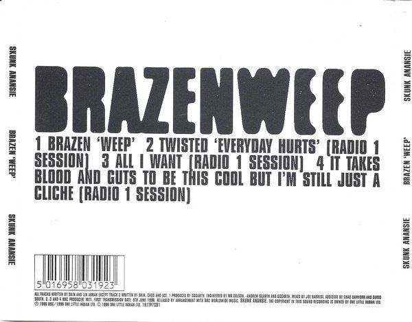 CD: Skunk Anansie BRAZEN 'WEEP' Alternative Rock 4 Track CD – Usato da Kandergrund venduto da Sososo 1
