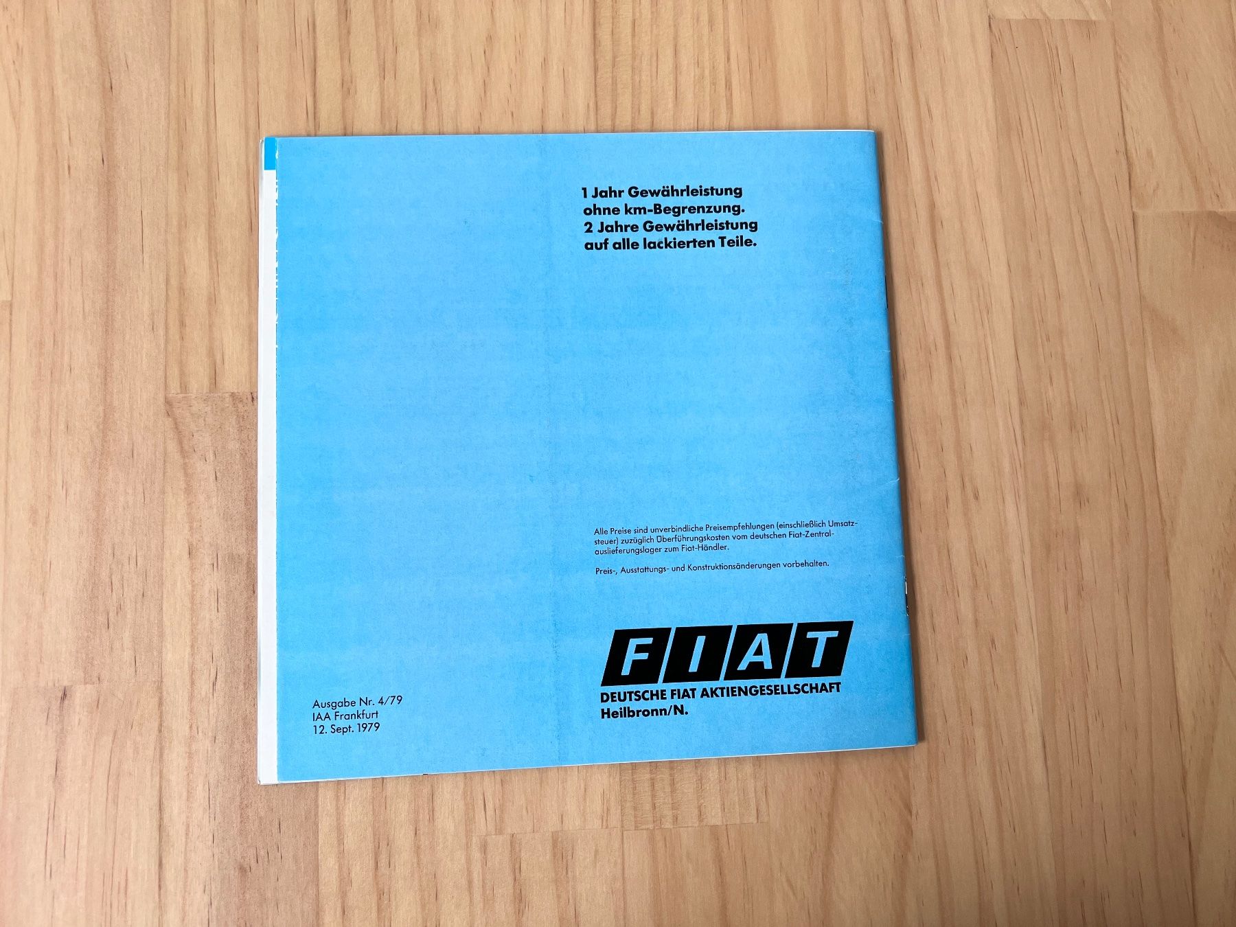 Fiat Dokumente: FIAT PKW Programm 1979 Prospekt mit Preisen – Gebraucht aus Münchenbuchsee von Volver64 8