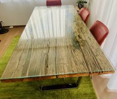 Esstisch 100x210x76cm, Altholz, Glas, Metall