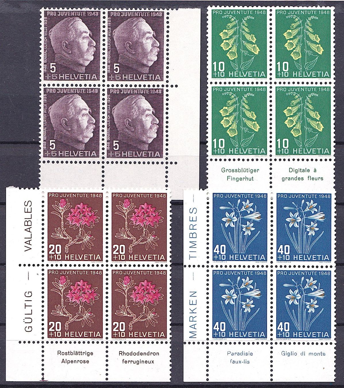 Tous les timbres: PJ 1948 im 4er-Block mit Tabs** – Neuf (Voir description) à Richterswil par Dyaris2025