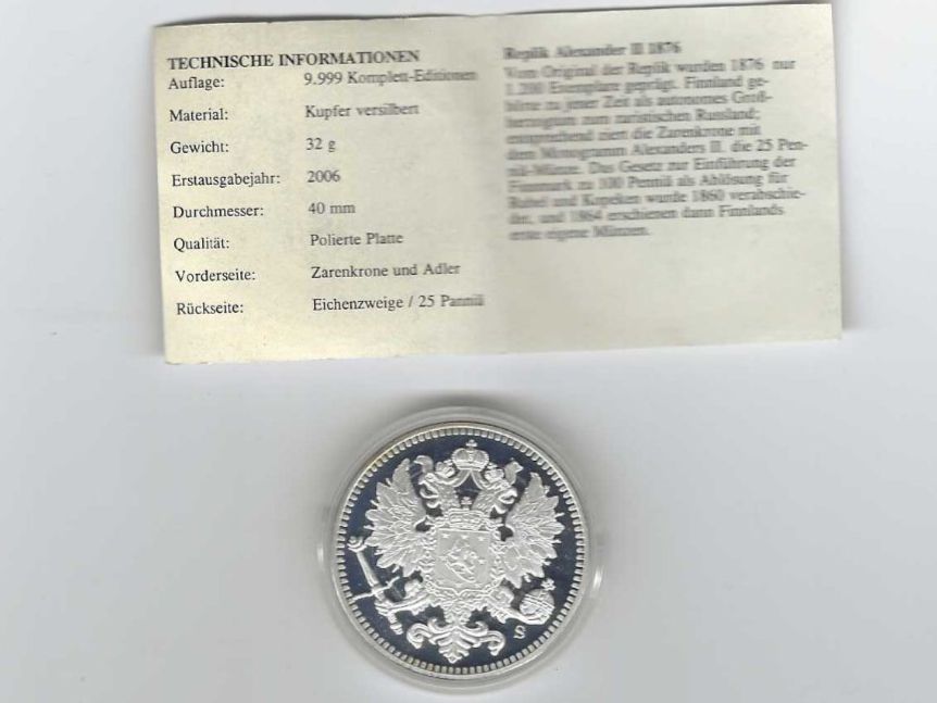 Tutti le monete: MÜNZE REPLIK ALEXANDER II 1876 COPY 2006 – Nuovo (secondo la descrizione) da Dintikon venduto da bonita099 1