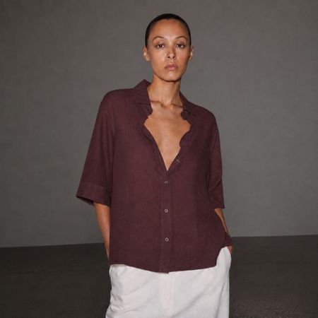 ZARA Hemd Hemdbluse Bluse Gr.L (40) mit Ramie NEU 59.9