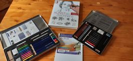 Set aus Buch, Stiften & Leinwandkarton zum Zeichnen