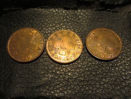 3x Schweizer 2 Rappen Münzen 1969 Helvetia