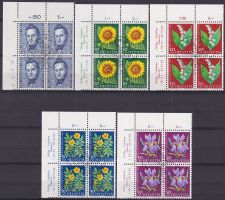 1962, J193-197, Viererblöcke mit ET-Stempel und Tabs, K:30.-
