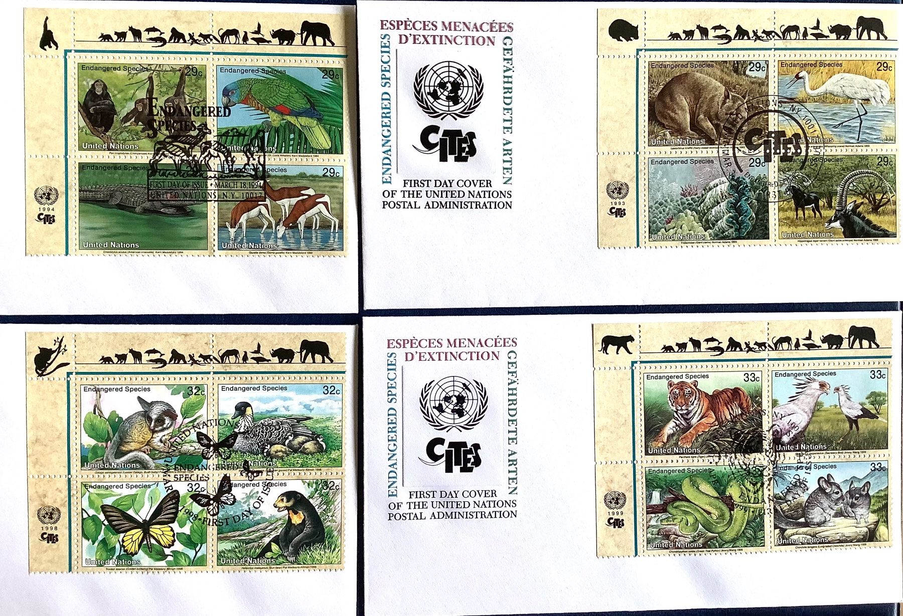 Alle Briefmarken: 1993 - 2001 / FDC  UNO - USA Gefährdete Arten Kompl.Sätze – Neu (gemäss Beschreibung) aus Liestal von Skunk02 1