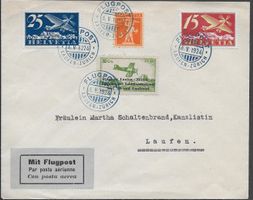 1924 Brief Flug Laufen-ZÜRICH Top Frankatur/ VIGNETTE ab 1.-