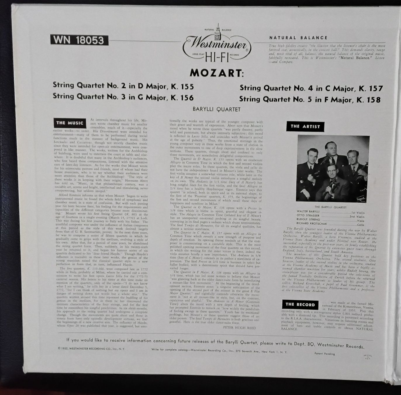 Vinyles: Mozart Barylli Quartet String Quartets K.155/158 Westminster – D'occasion à Lohn-Ammannsegg par analogis 2