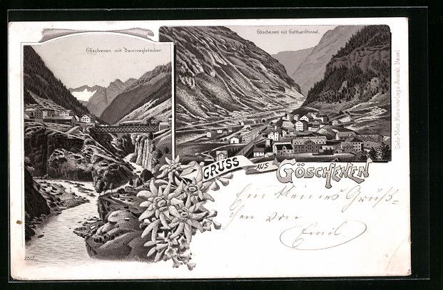 Cartes postales: Litho Göschenen, Totalansicht mit Gotth – D'occasion à Berlin par bartko-reher