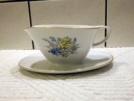 Sauciere, Porzellan,  Blumenmotiv und Goldrand, KAHLA-KÖNITZ